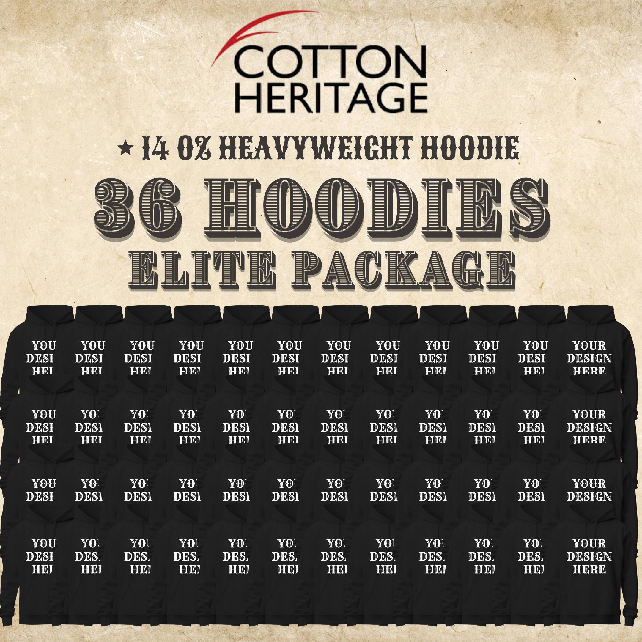 Cotton Heritage 36 Black Hoodie Elite Package