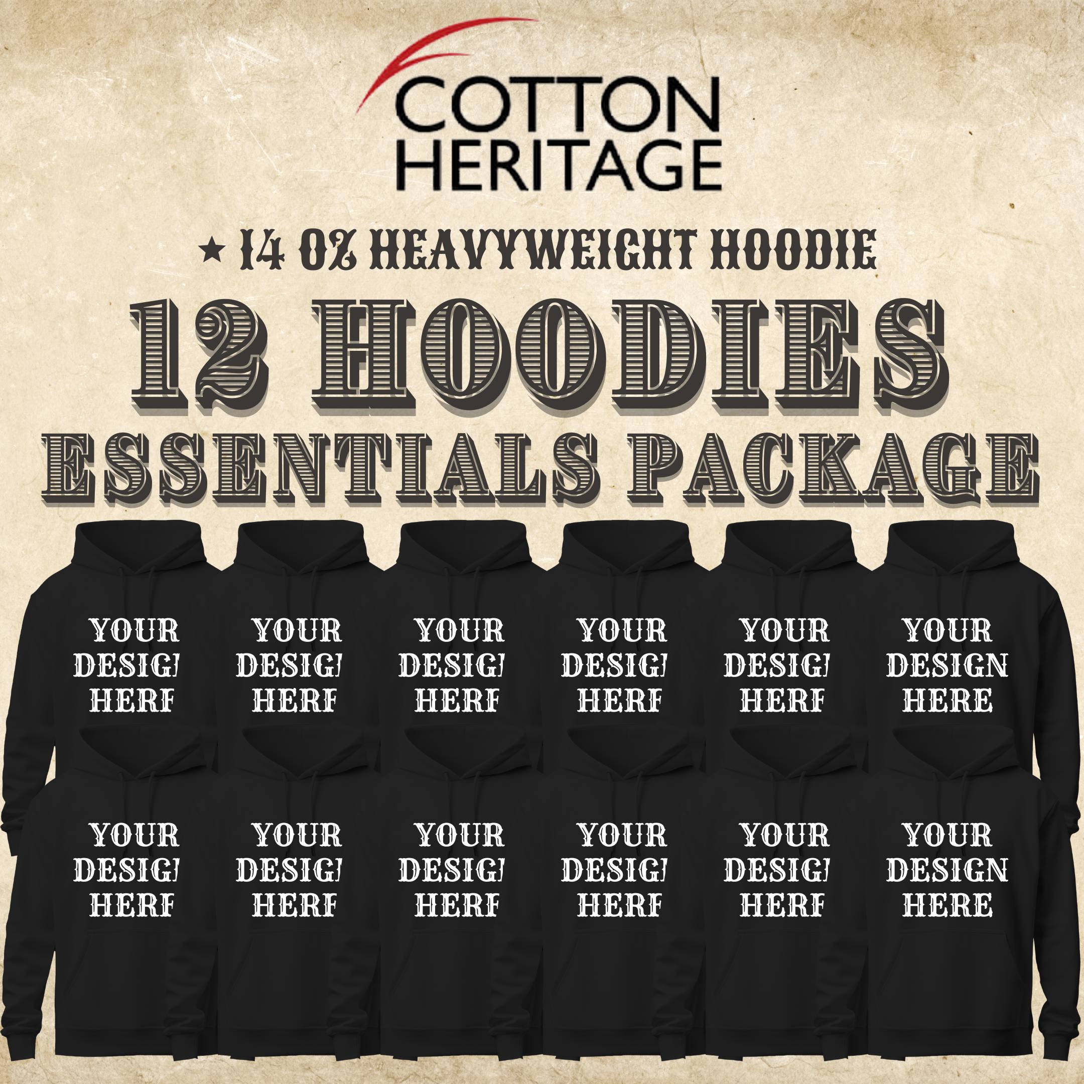 Cotton Heritage 12 Black Hoodie Essentials Package