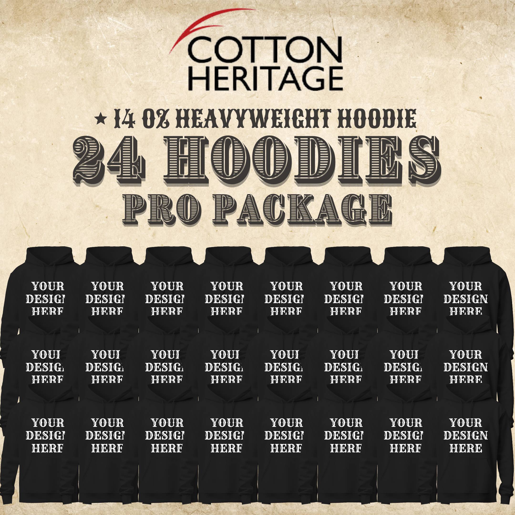 Cotton Heritage 24 Black Hoodie Pro Package