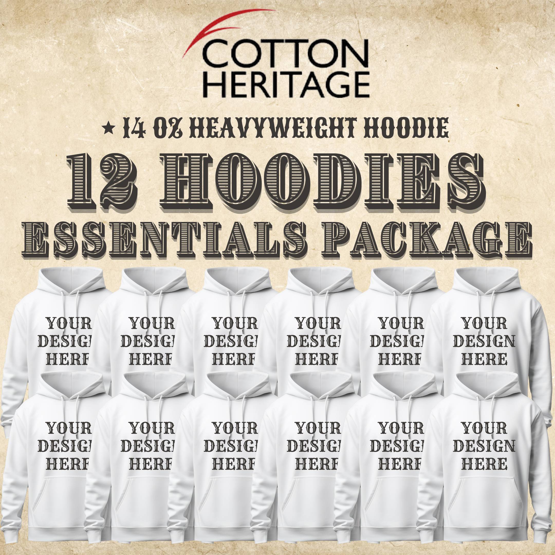 Cotton Heritage 12 White Hoodie Essentials Package