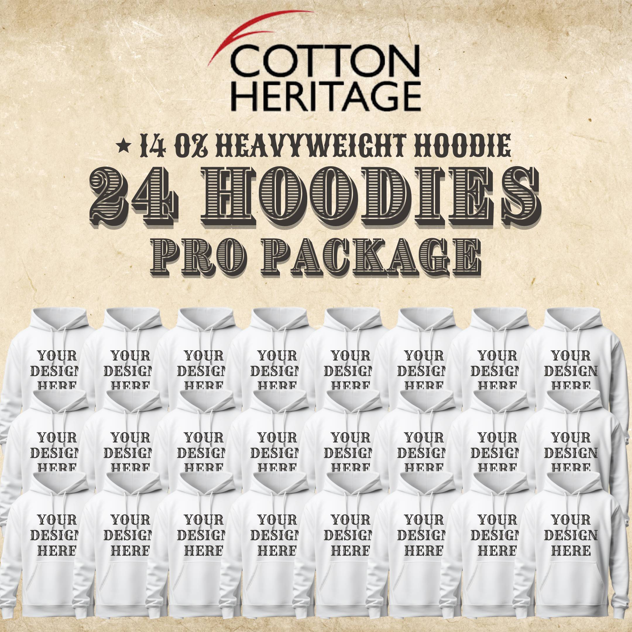 Cotton Heritage 24 White Hoodie Pro Package