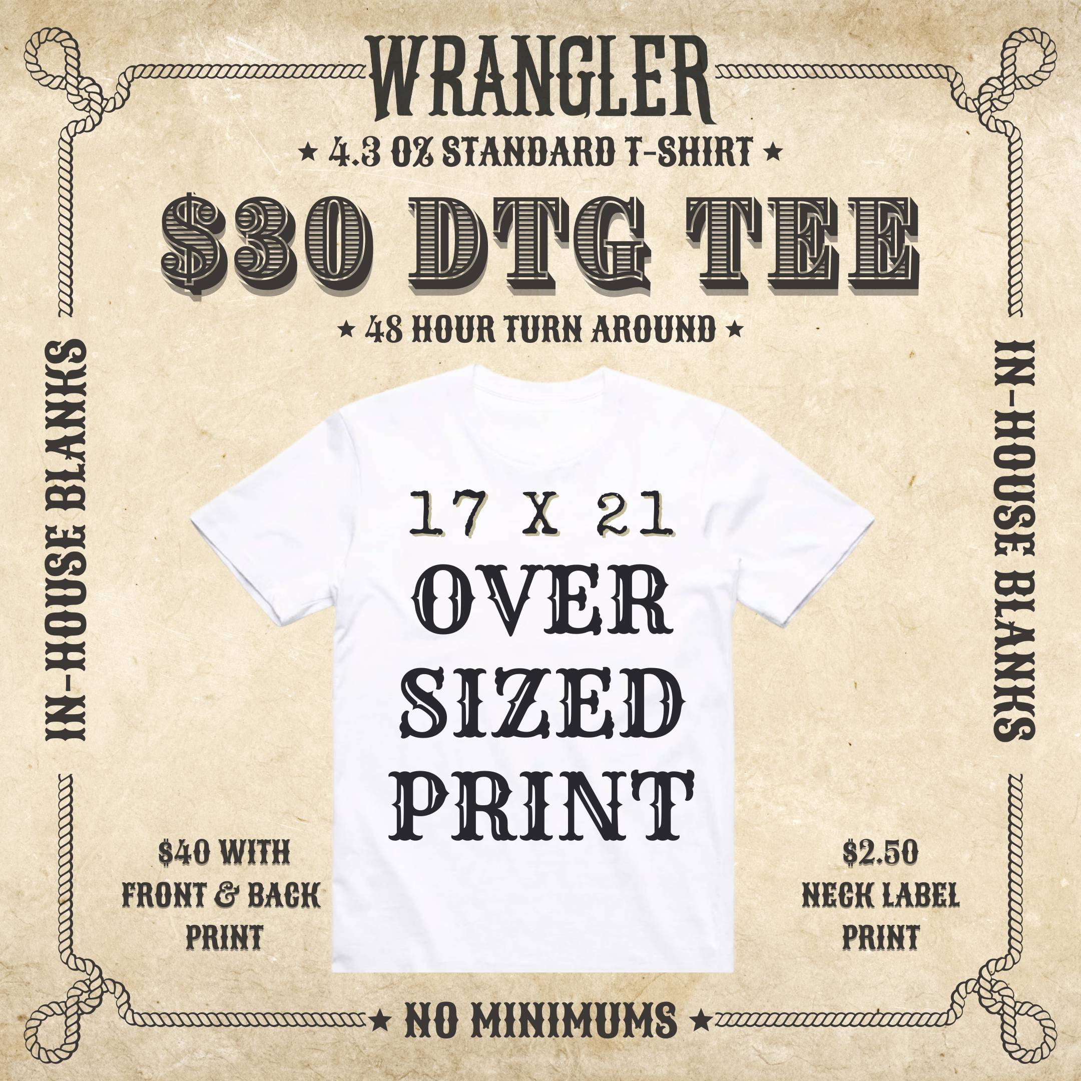 Wrangler Prints $30 DTG White T-Shirt